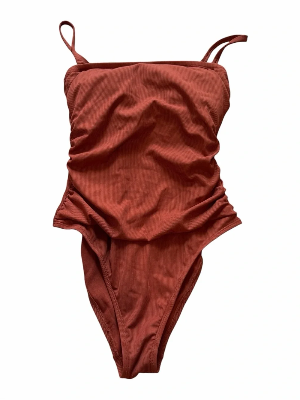 Ribbed Shade & Shore Rust One-Piece Swimsuit with Adjustable Straps